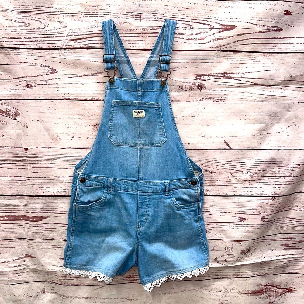 Oshkosh B'Gosh Girls Denim Overalls Blue Adjustable Straps Pockets Size 14